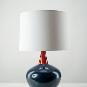 Blue ceramic sphere table lamp with white shade, Art Deco & Contemporary Style, Outlet and USB port included for easy charging, Bedside Lamp