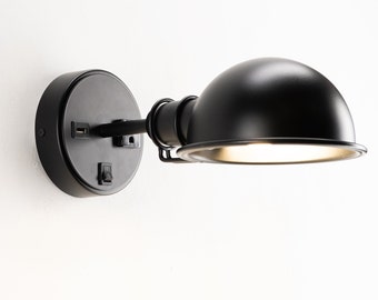 Indoor Mid Century Black Industrial Style Wall Lamp Flush Mount, Metal Shade, Outlet and USB Port for Easy Charging, Bulb Included