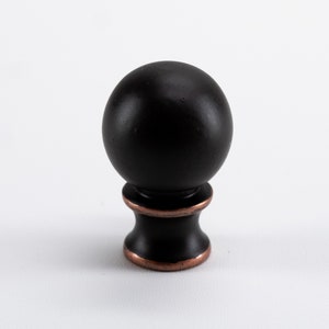 Unique Modern Contemporary Black Lamp Finials 1 1/2&quot;, Fits Standard Harps, Lamp Finial, Hand Painted Brass Accents on base, Set of 2 finials