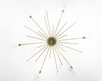 Art Deco Sunburst Wall Light: 43" Gold Crystal Fixture (Bulbs Included)