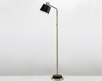 Midcentury Modern Matte Black and Brass Arc Floor Lamp, Art Deco & Contemporary Design, LED Bulb included, On/Off Switch, Bulb Included
