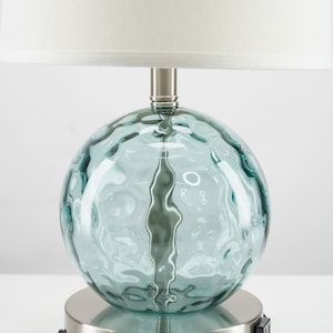 Coastal Modern Aqua Glass Bubble Table Lamp with USB port and Outlet, Free Shipping, Bulb Included, Dorm Light, Bedside Light, Desk Lamp image 3