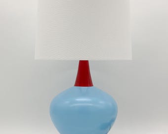 Baby Blue Ceramic Sphere Table Lamp: Art Deco Style, USB Charging Port