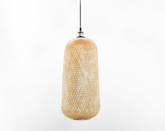 24"Decorative modern long oval woven hollow natural bamboo wicker hanging pendant, Hardwired, Modern Mid-Century Design, Hanging Light