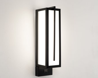 Modern Black Industrial Headboard Wall Lamp with Acrylic Shade, Perfect for hallways/ bedside, Rocker Switch, Contemporary Art Deco, LED 12W