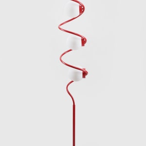 Modern Red Spiral Floor Lamp with 3 Frosted Acrylic Bulbs, Art Deco and Contemporary Style, with on/off push button LED bulbs included image 3