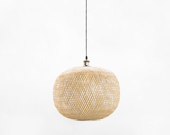 Modern round woven natural bamboo pendant, Hardwired, Bulb Included, Modern Mid-Century Design, Island Hanging Light, Zen Design, Entryway