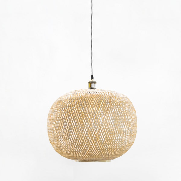 Modern round woven natural bamboo pendant, Hardwired, Bulb Included, Modern Mid-Century Design, Island Hanging Light, Zen Design, Entryway