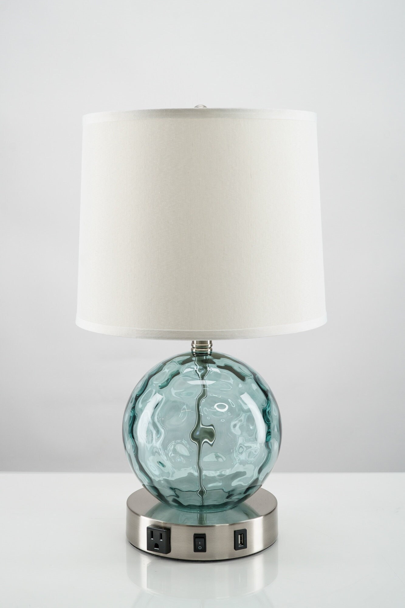 Coastal Modern Aqua Glass Bubble Table Lamp with USB port and Outlet, Free Shipping, Bulb Included, Dorm Light, Bedside Light, Desk Lamp