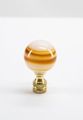 Crystal Globe Lamp Finial: Orange Golden Swirls, Polished Brass Base