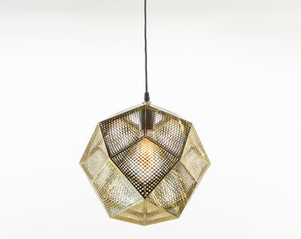 9.8" Gold Geometric Moroccan Style Pendant,  Adjustable Cord, Bulb Included, Stainless Steel , Hardwired, Island and Entryway light