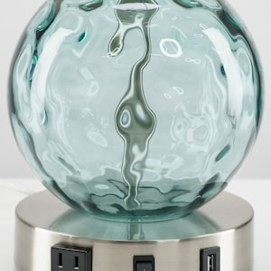 Coastal Modern Aqua Glass Bubble Table Lamp with USB port and Outlet, Free Shipping, Bulb Included, Dorm Light, Bedside Light, Desk Lamp image 4