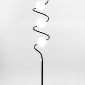 Modern Black Spiral Floor Lamp With 3 Frosted Acrylic Bulbs, Art Deco