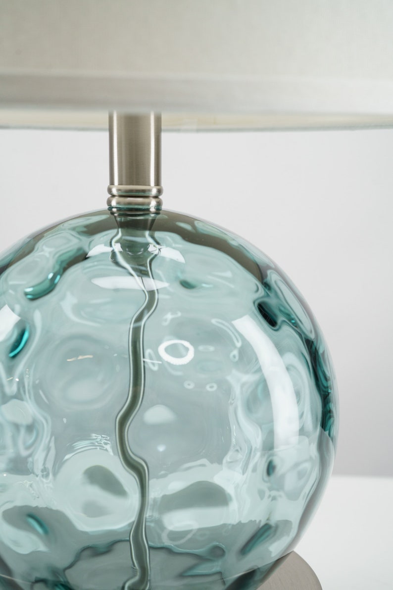 Coastal Modern Aqua Glass Bubble Table Lamp with USB port and Outlet, Free Shipping, Bulb Included, Dorm Light, Bedside Light, Desk Lamp image 5