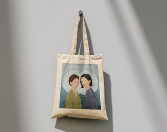 SISTERHOOD - Premium Tragetasche | Acrylmalerei eines Frauenporträts gedruckt auf einer Tragetasche handgemalte Kunstmalerei-Leinwand auf Tragetasche