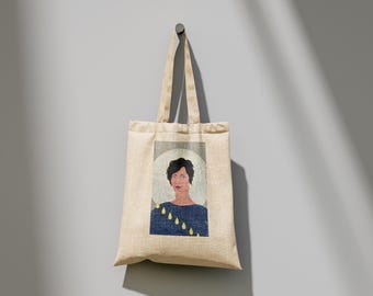 Stand in your light - Premium Tragetasche | Acrylgemälde eines Frauenporträts gedruckt auf einer Taschentasche handgemalte Kunstleinwand auf Taschentasche