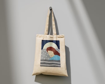 SIESTA - Premium Tragetasche | Acrylmalerei eines Frauenporträts gedruckt auf einer Tragetasche handgemalte Kunstmalerei-Leinwand auf Tragetasche