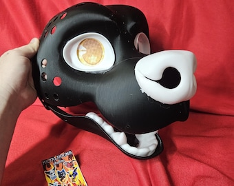 Base de cabeza de disfraz de oso impresa en 3D con ojos en blanco, nariz, dientes y mandíbula móvil (ensamblaje opcional)