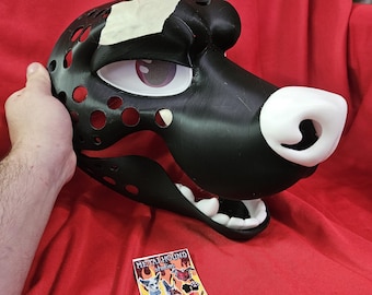 Grumpy Hyena / Gnoll fursuit head base 3D printed with eye blanks, nose, teeth, and moving jaw -  assembly optional