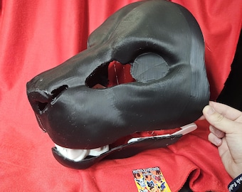 Realistic big cat Fursuit head base 3D printed with eye blanks, nose, teeth, and moving jaw -  assembly optional lion tiger