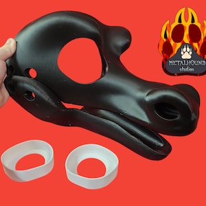 Fursuit head base 3D printed with eye blanks, moving jaw - Dragon reptile scalie dinosaur spinosaurus lizard kobold