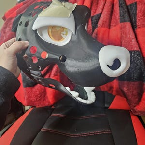 Hyena fursuit head base 3D printed with eye blanks, nose, teeth, and moving jaw -  assembly optional