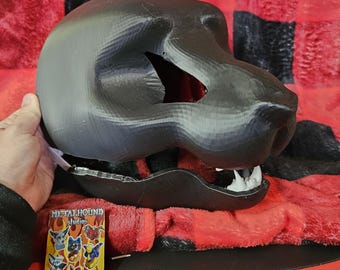 Realistic cat Fursuit head base 3D printed with eye blanks, nose, teeth, and moving jaw -  assembly optional feline