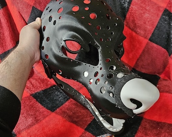 Fursuit head base 3D printed lycan werewolf realistic canine dog with eye blanks, nose, teeth, and moving jaw -  assembly optional