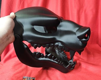 Snarling canine hyena fursuit head base monster werewolf demon hellhound toothy with moving jaw (model by candy_satan) Warwick