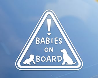 Babies on Board Sticker – Dog & Baby On Board Decal for Pet Parents, New Parents, Car Window, Safety Sticker for Dog and Baby Family Cars