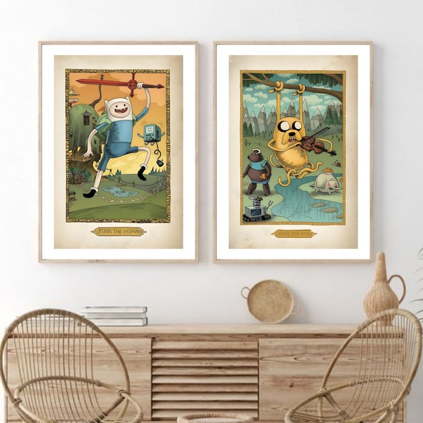 Conjunto de pôsteres de Hora de Aventura, arte de Finn e Jake