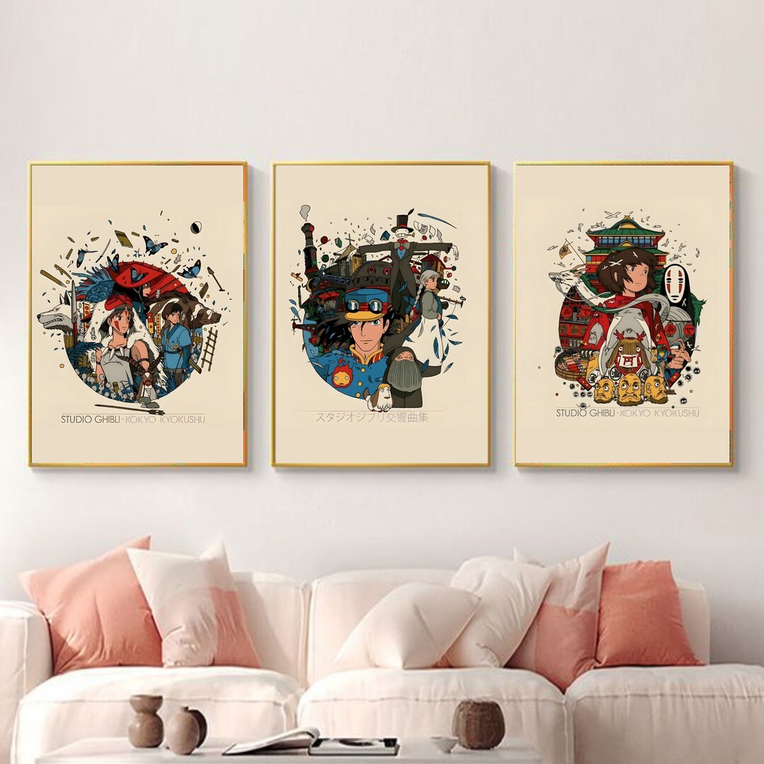 Studio Ghibli Poster Set of 3, Spirited Away, Howl's Moving Castle