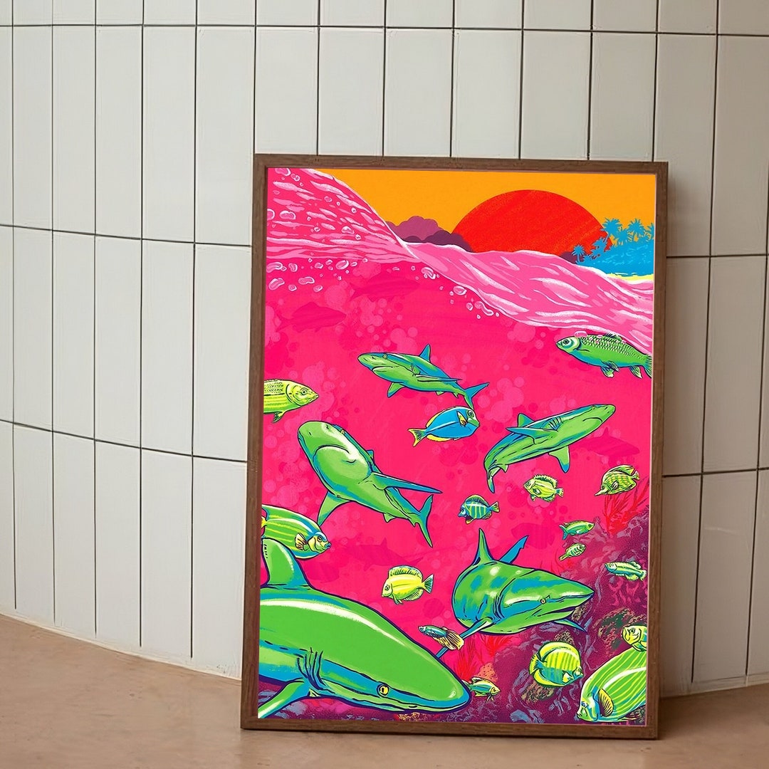 Colorful Wall Art Under the Sea Wall Art Shark Wall Art Etsy