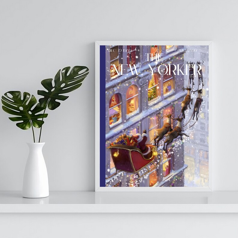The New Yorker Magazine Cover Set of 2, the New Yorker Christmas Cover