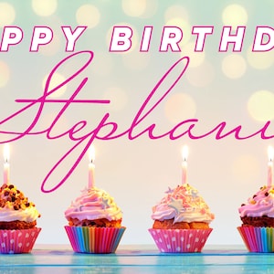 Happy Birthday Cupcakes Candles Personalized Vinyl Banner Indoor Outdoor Banner with Grommets Free Personalization Birthday Decoration 024