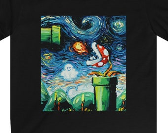Mario - Van Gogh Level - Kinder T-Shirt/T-Shirt/Top mit einzigartigem Design. Unisex