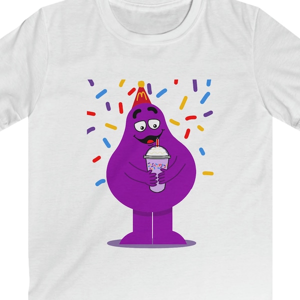 Grimace Birthday Shake McDonalds Kids T-Shirt/Tee/Top with a unique design. Unisex.Shirt