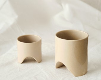 Handmade Ceramic Footed Mug, Sculptural Japanese Style Cup, Minimal Pottery Art Mug, 150ml 300ml Gift