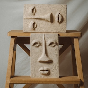 Handmade Stoneware Wall Mask: Rustic Ceramic Face Sculpture