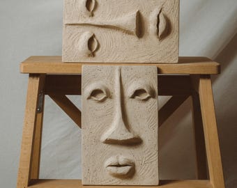 Handmade Wall Mask: Rustic Ceramic Face Sculpture