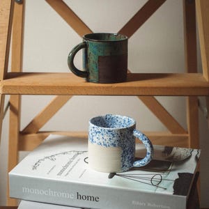 Handmade Stoneware Mug: Rustic Green & Blue Speckle Ceramic Coffee Cup