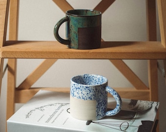 Handmade Stoneware Mug, Rustic Green or Blue Speckle Ceramic Coffee Cup, Artisan Pottery Gift