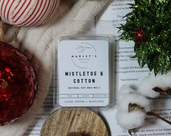 Muérdago y algodón - Pastillas de cera de soja perfumadas, cubos de cera, tartas de cera de soja, pastillas de cera intensas, pastillas de cera naturales