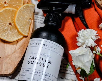 Vanilla Sunset - Spray per ambienti Spray per biancheria Profumo per la casa Deodorante per ambienti Deodorante per auto Spray per ambienti e biancheria Spray per tessuti Spray per auto