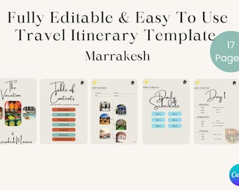Travel Itinerary Template to Marrakesh | Fully Editable | Easy to Use | 17 pages