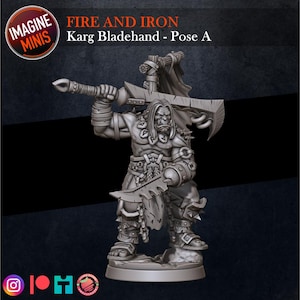 Karg Bladehand Standing – 3D Printed Miniature | 32mm Scale | 3 Hand Variants | Customizable for Tabletop RPGs
