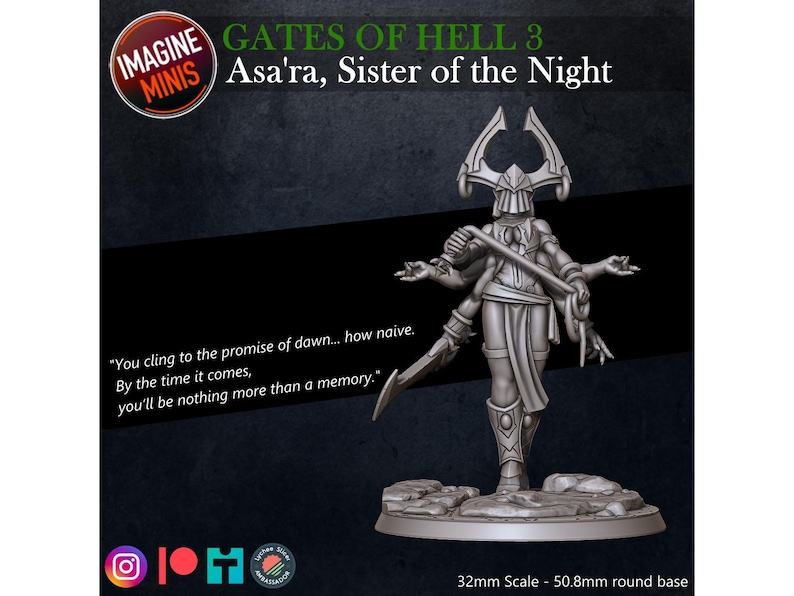 Asa'ra, Sister of the Night – 3D Printed Miniature | 32mm Scale | 3 ...