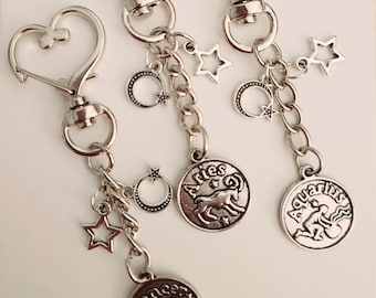 Zodiac Keychains- Choose Aquarius Pisces Aries Gemini Cancer Leo Virgo Libra Scorpio Taurus Capricorn Sagittarius