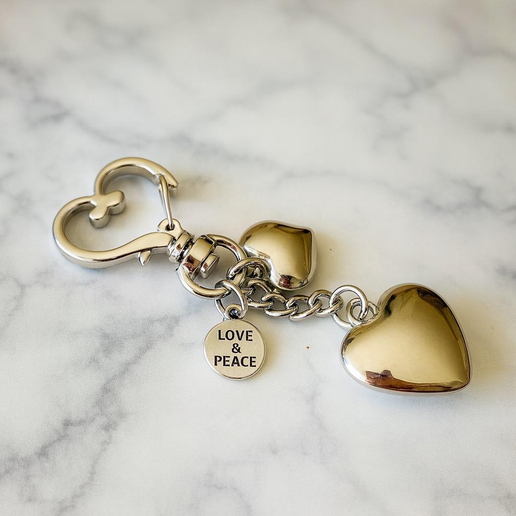 Silver Heart Keychain Clip - Love and Peace Charm