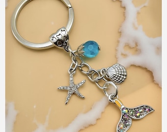 Rhinestone Mermaid Tail Keychain: Ocean Beach Charm